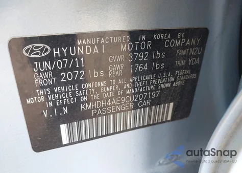 2012 Hyundai Elantra Limited (Ulsan Plant) z USA, uszkodzony, nr VIN KMHDH4AE9CU207197